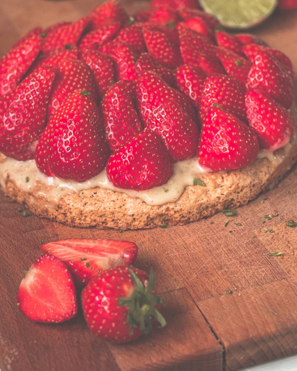 Tarte aux fraises et crémeux vanille et citron vert