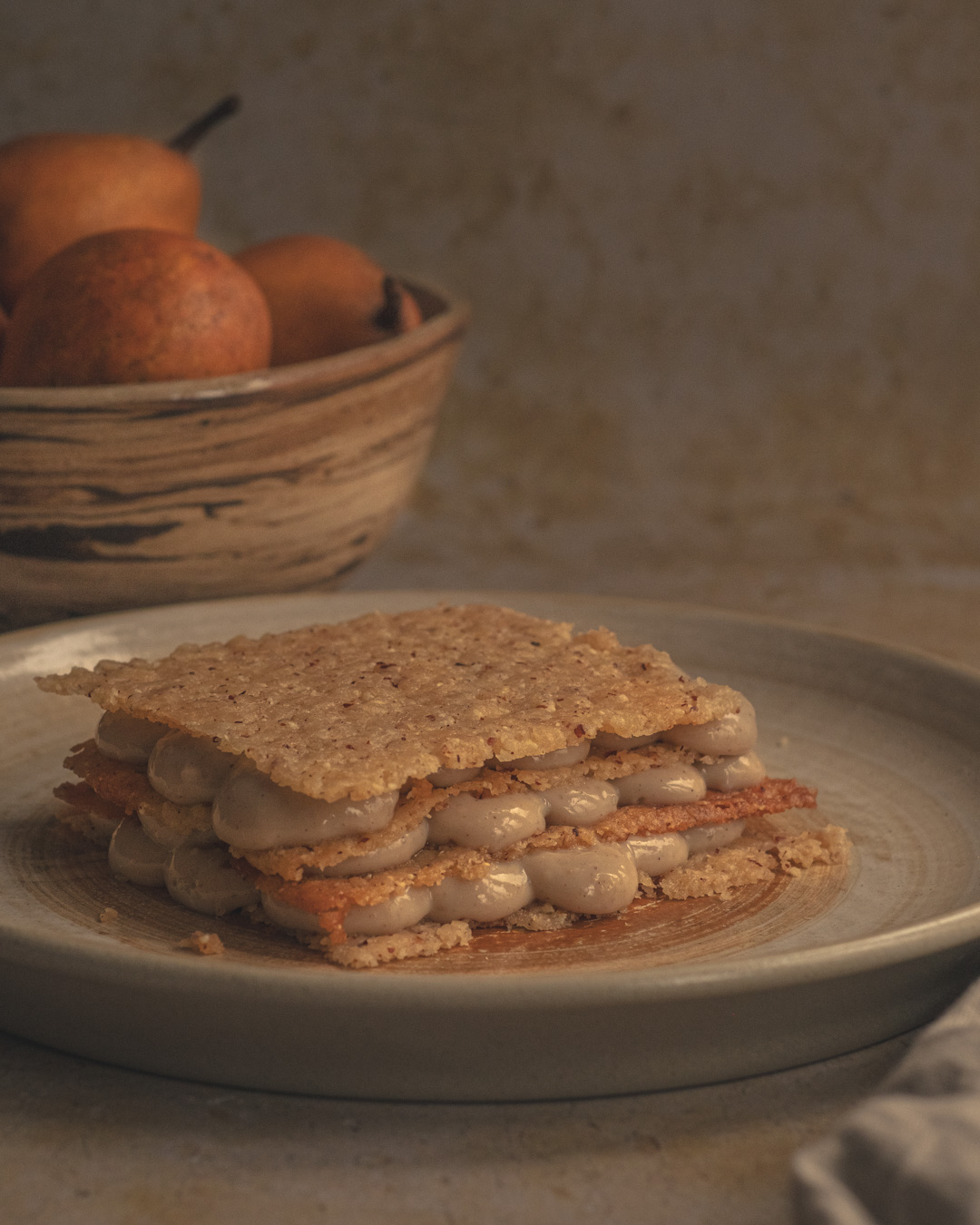 Millefeuille croustillant noisette et poires