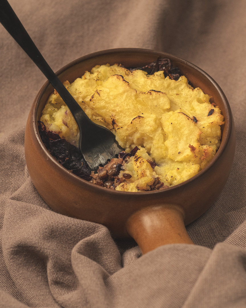 Hachis parmentier lentille et choux rouge